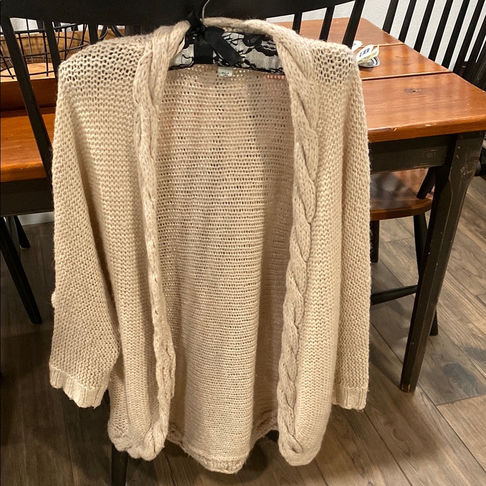 H&M Cream Textured Knit Cardigan Sweater